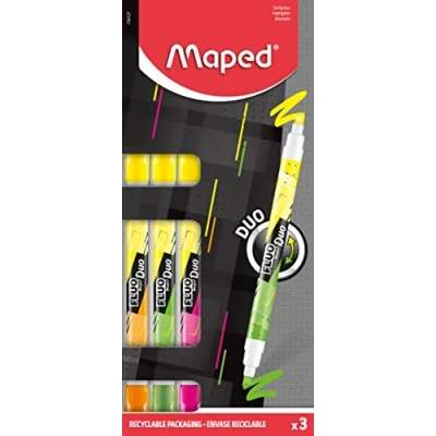 Obrázek Maped Oboustranný zvýrazňovač, zvýrazňovač FLUO DUO x3 popisovač žlutá, růžová, zelená, oranžová