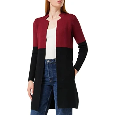 Obrázek Morgan Women&#039;s Gilet Long MBLOCK Cardigan Sweater, Mehrfarbig (Bordeaux/Noir), Small