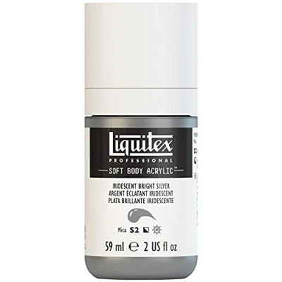 Obrázek Liquitex 1959236 profesionální akrylová barva Soft Body umělecká v krémové krycí konzistenci, vysoká pigmentace, stálobarevná a odolná proti stárnutí, 59 ml láhev irizující světle stříbrná