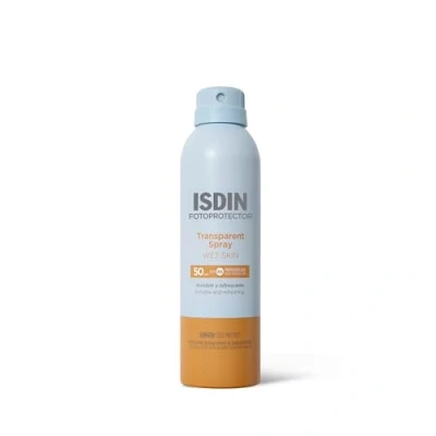 Obrázek ISDIN Fotoprotector Wet Skin Transparent Spray LSF 50 (250ml) Vodotěsná a neviditelná lehká ochrana před světlem