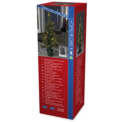 Obrázek Konstsmide 3781100 LED vánoční stromek s jedlovými šiškami a květináčem / pro venkovní použití (IP44) provoz na baterie: 4 x AA 1,5 V (bez inkoustu) časovačem 6 h 9 20 teple bílých diod