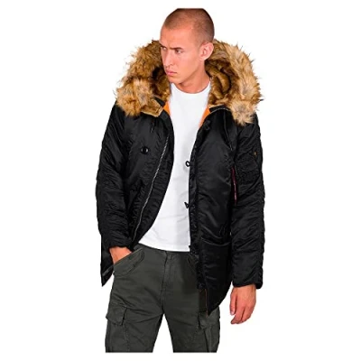 Obrázek Alpha Industries Pánská zimní bunda s umělou kožešinou, černá (Black 03).