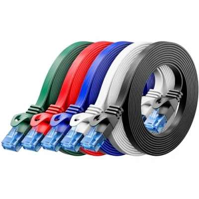 Obrázek deleyCON 5x 2m CAT6 plochý síťový kabel 1000 Mbit Gigabit LAN Cat 6 RJ45 Ethernet propojovací tenký instalační pro Internet Switch Router Modem Patchpanel barevný
