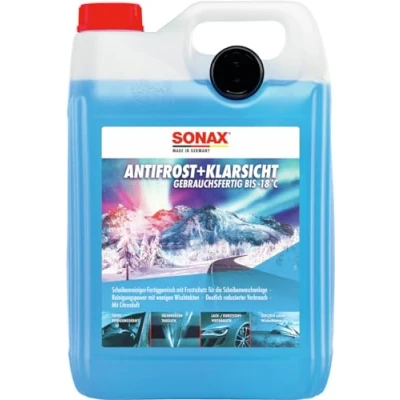 Obrázek SONAX AntiFrost+čirý virus připravený k použití do 18 C (5 litrů) rychlý, efektivní čistič skel bez šmouh na zimu, modrý č. výrobku 01345000