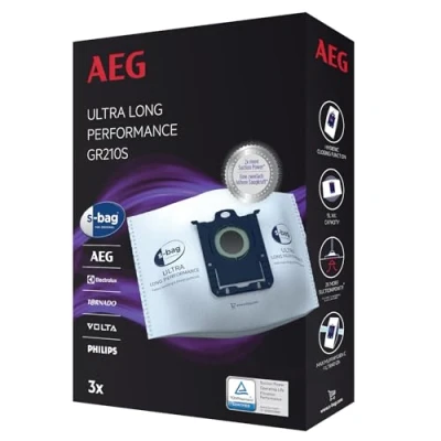 Obrázek AEG GR210S s bag Ultra Long Performance sáčky do vysavače (3 XXL syntetické pro trvale vysoký sací výkon, optimální filtrace, hygienický uzávěr, objem 5 litrů, bílé)