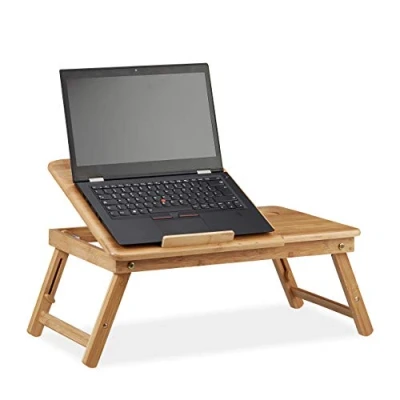 Obrázek Relaxdays, Přirozeně výškově nastavitelný stolek pod notebook do postele, bambusový notebooku se zásuvkou, V x Š H: 30 69 35 cm, standardní