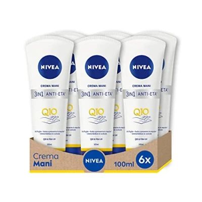 Obrázek NIVEA Anti Aging Handcreme Q10, Falten und Flecken, 6 x 100 ml, Feuchtigkeitscreme für die Hände, angereichert mit Q10 Complex, Age Creme UV Filtern