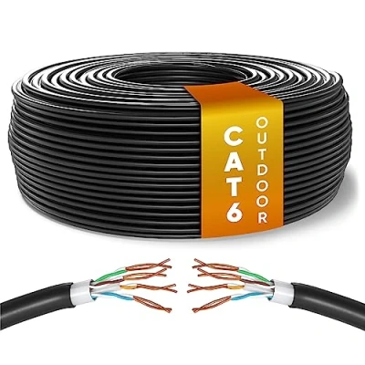 Obrázek Mr. Tronic Venkovní vodotěsný 100m Ethernet síťový kabel Cat 6, LAN pro rychlý a spolehlivý internet, AWG24 masový 1 Gbps 250 Mhz UTP CCA Bulk (100 metrů, černá)