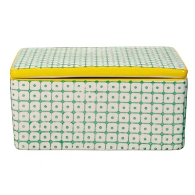 Obrázek Bloomingville Dóza na máslo Carla Retro Butterbox s víkem pro jeden 250 g Vintage D 13 x V 6 Š 10 cm, zeleně žlutá, keramika