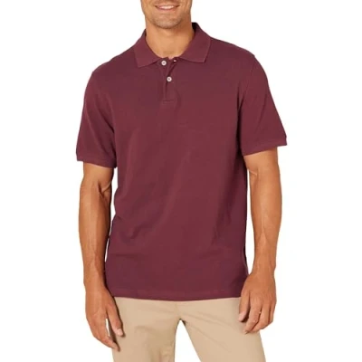 Obrázek Amazon Essentials Pánská polokošile Piqué z bavlny, úzký střih, burgundská červená, XL