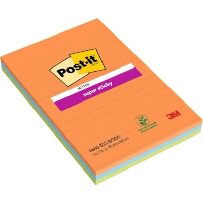 Obrázek Post it Super Sticky Notes, Boost Collection, linkované, 101 mm x 152 mm, 3 bloky á 45 listů za výhodnou cenu