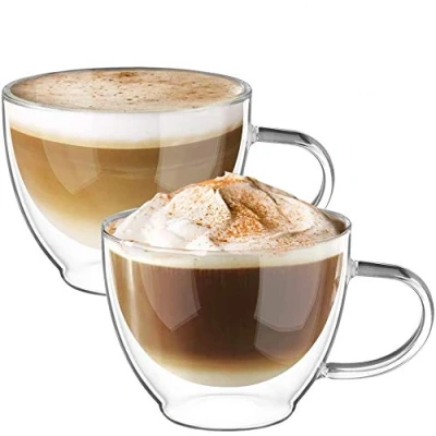 Obrázek ecooe Dvoustěnné šálky na cappuccino sklenice Latte Macchiato borosilikátové sklo kávu sada 2 ks 350 ml čajové s uchem cappuccino, čaj, zmrzlinu,