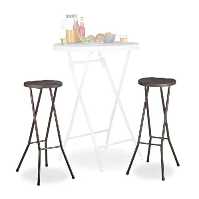 Obrázek Relaxdays Skládací barová stolička Bastian, sada 2 ks, odolná proti povětrnostním vlivům, výška 80 cm, židle, dvojité balení, plast, bar, hnědá, 29 x 32,5 cm