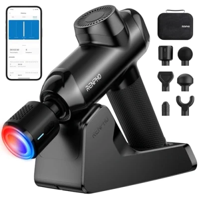 Obrázek RENPHO Massagepistole mit Wärme und Kälte, Massage Gun Ladeständer Bluetooth, Massagegerät Tiefengewebe Percussion für Sportler Muskelentspannung, LED Touch Display, Power+ Thermacool Deluxe