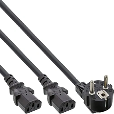 Obrázek InLine 16657F Netz Y Kabel, 1x Schutzkontaktstecker zu 2x Kaltgerätestecker, 5m