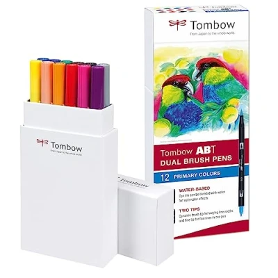 Obrázek Tombow ABT 12P 1 Fiber Pen Dual Brush se dvěma hroty Sada 12, základní barvy