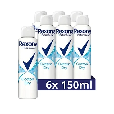 Obrázek Rexona MotionSense Deo Spray Cotton Dry Anti Transpirant s 48hodinovou ochranou proti tělesnému zápachu a vlhkosti v podpaží 6x 150 ml