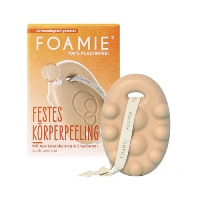 Obrázek Foamie Pevný sprchový gel s meruňkovými semínky a bambuckým máslem, peeling pro sametově měkkou pokožku, pevná sprcha 100% veganské, bez plastů, silikonu, 80 g