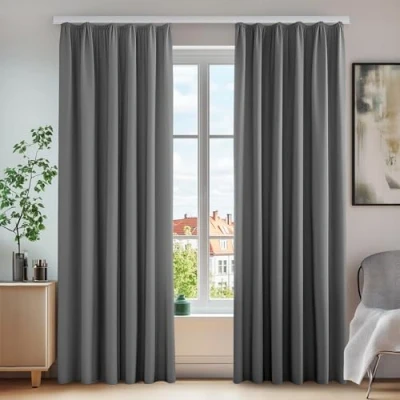 Obrázek Deconovo Termo záclony zatemňovací závěsy s řasicí páskou, 260 x 140 cm (výška hexšířka), světle šedá, sada 2 ks