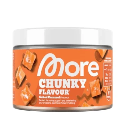 Obrázek MORE Chunky Flavour, slaný karamel, 150 g, veganský, chuťový prášek na sladení, bez velkého množství cukru a kalorií, s inulinem laktázou vyrobeno v Německu