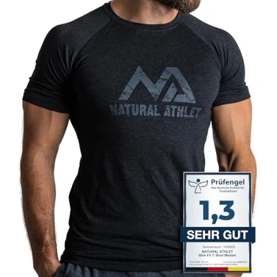 Obrázek Natural Athlet Slim Fit pánské fitness tričko dlouhé rychleschnoucí do tělocvičny kulturistika, siltaining a sport, černá