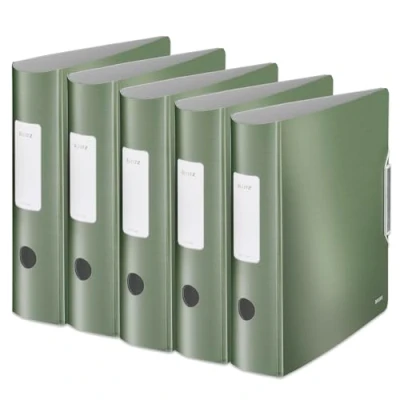 Obrázek Leitz Qualitäts Ordner 180 Active Style, 5er Pack, A4, Seladon Grün, Abgerundeter Rücken mit 8,2 cm Rückenbreite, Gummibandverschluss, Leichtes Polyfoam, 11080053