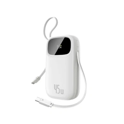 Obrázek Baseus powerbanka QPow3 45 W 20 000 mAh s 2 integrovanými kabely USB C, PD3.0 QC4.0, 3 C 1 A, externí baterie mobilního telefonu Pro iPhone 16/15/14 Max, iPad, Samsung, bílá