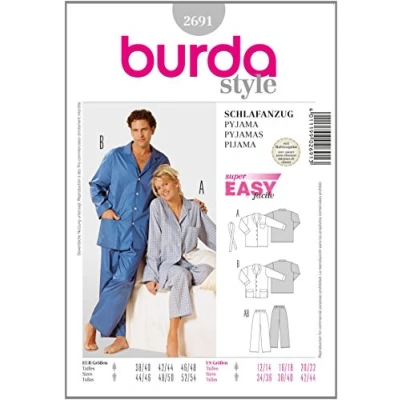 Obrázek Burda Střih 2691 pyžamo pro vás a něj vel. D 38/40 46/48, H 44/46 52/54