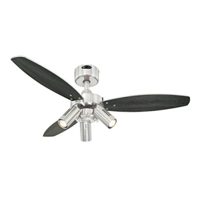 Obrázek 72290 Jet Plus, moderní stropní ventilátor 105 cm od Westinghouse Lighting s osvětlením, provedení v kartáčovaném niklu, se zářiči, vč. dálkového ovládání