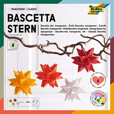 Obrázek folia 899/0707 Sada pro kutily Bascetta hvězda, z průhledného papíru 4 hvězdy, 7,5 x cm, 32 listů, hotová velikost papírových hvězd cca 10 s návodem (český jazyk nelze zaručit),