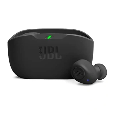 Obrázek JBL Wave Buds bezdrátová sluchátka do uší s vodotěsností IP54 a IPX2 silné basy výdrž baterie 32 hodin v černé barvě