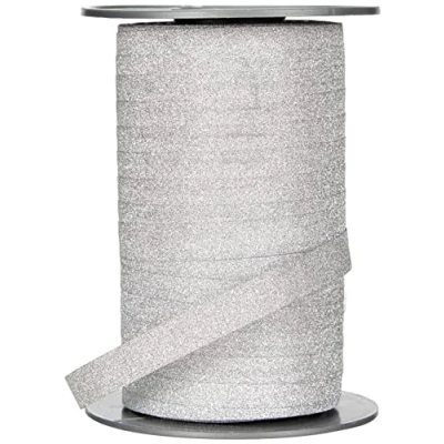 Obrázek PRÄSENT POLY GLITTER kroužková stuha stříbrná, 100 m lehce zvlňující dárková stuha, šířka 10 mm, dekorační pro ruční práce a balení dárků, slavnostní příležitosti