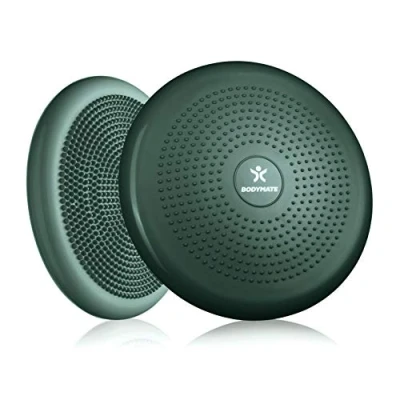 Obrázek BODYMATE Míčový sedací polštář vč. pumpičky Midnight Green průměr 34 cm balanční polštář, nafukovací podložka, nopky jádro, fitness, rehabilitační, koordinační a zádový trénink
