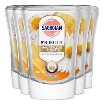 Obrázek Náhradní náplň pro Sagrotan No Touch, lotosový květ a heřmánkový olej, tekuté mýdlo, balení po 5 ks (5x 250 ml)
