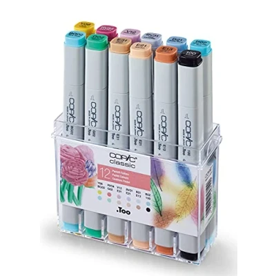 Obrázek COPIC Klasická sada &quot;pastelové barvy&quot;, 12dílná v akrylovém displeji, Twin Marker se středně širokou a jemnou špičkou