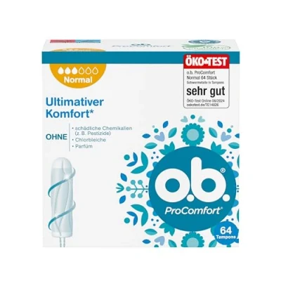 Obrázek o.b. Tampon, ProComfort Normal, pro střední až silnější dny, maximální pohodlí* a spolehlivá ochrana, 64 kusů, &quot;balení se může lišit&quot;