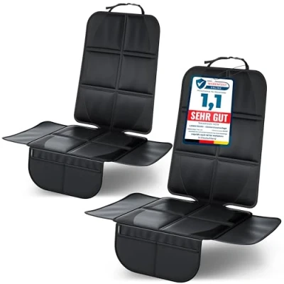Obrázek LIONSTRONG® Podložka pro dětskou sedačku chránič autosedaček [ISOFIX VHODNÝ] vodoodpudivý polyesterová látka černá Ochrana sedadla Auto Dětská sedačka univerzálně kompatibilní (černá, 2 kusy)