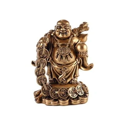 Obrázek lachineuse Statuette lachender Buddha, goldfarben, 12x10x18cm