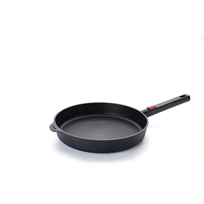 Obrázek Woll Eco Logic QXR litá plochá pánev indukční, Ø 28 cm, výška 5 s odnímatelnou rukojetí vhodná pro všechny typy sporáků, bez PFAS, nepřilnavá úprava, hliníková litina, do trouby, černá
