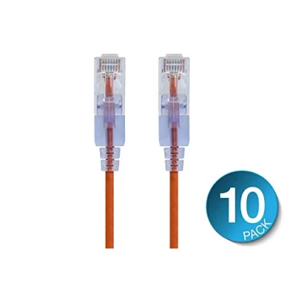 Obrázek Monoprice Cat6A Ethernet propojovací kabel 30 MHz oranžový (10 kusů) snagless RJ45 550 UTP čistý holý měděný drát 10G 30AWG řada SlimRun