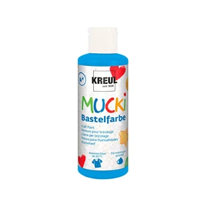 Obrázek KREUL 24111 Mucki barva pro kutily děti, 80 ml v modré, dětská malířská na vodní bázi, bez parabenů, lepku, laktózy a veganská, omyvatelná, malovatelná štětcem houbou