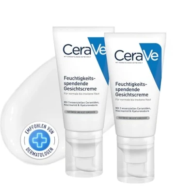 Obrázek CeraVe Hydratační krém na obličej pro normální až suchou pokožku, ultra lehká receptura, s hyaluronem, niacinamidem a 3 esenciálními ceramidy, 2 x 52 ml