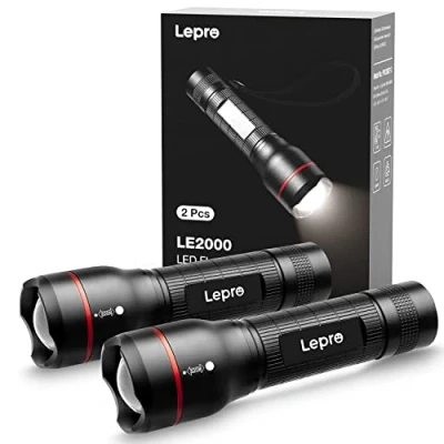 Obrázek Lepro LED kapesní svítilna, LE2000 extrémně světlé svítilny s 5 režimy, zoomovatelná kempinková vodotěsná Flashlight pro kempování, outdoor, turistiku, rybaření, dárek (2 kusy)