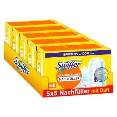 Obrázek Swiffer Magnet na prach 5 x doplňovacích ubrousků, s vůní Febreze, zachycuje a zavírá 3krát více prachu vlasů než běžná prachovka
