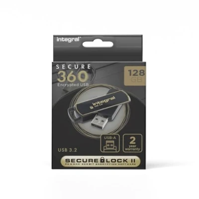 Obrázek Integral 128GB Secure360 256 Bit Software Encrypted 3.0 USB Stick Funktionierende &amp; verschlüsselte Doppelpartition, intelligenter Schutz vor Passwortangriffen 360 Grad drehbares Gehäuse