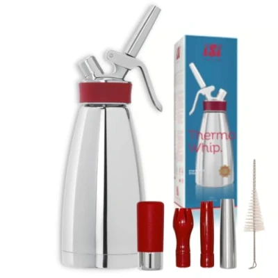 Obrázek iSi Termowhip, 500 ml / 0,5 l, z termoizolované ušlechtilé oceli, provoz s tobolkami smetany iSi, na smetanu, teplé a studené omáčky, polévky, esumy dezerty, 260 (h) x 90 (d) mm.