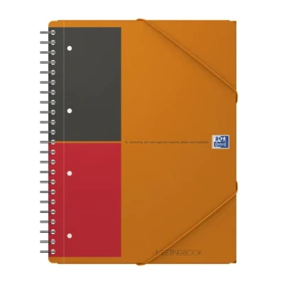 Obrázek OXFORD 100104296 „International“ Meetingbook 1 kus A4+ 80 g/m² linkovaný 6 mm 4násobně děrovaný listů 2 v 1: collegeblock a desky se zavíráním na gumičku oranžový
