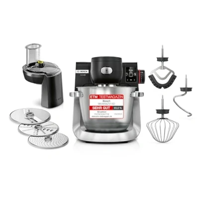 Obrázek Bosch Kuchyňský robot série 6 MUMS6ZS13D, nový, automatické programy, integr.1g váha, 5,5l mísa, průběhový krouhač, kotouče, hnětací háky/míchací metličky/silikonový smeták, oplachovací, 1600 W,