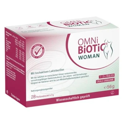 Obrázek OMNi BiOTiC WOMAN, 28 porcí, 4 kmeny bakterií, 10 miliard zárodků v denní dávce, prášek, veganský, bez lepku, laktózy, pro každodenní použití, jednoduše pijte