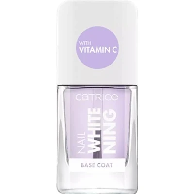 Obrázek Catrice Nail Whitening Base Coat, Care, péče o nehty, transparentní, rozjasňující, dlouhotrvající, ochranná, průsvitná, bez acetonu, veganská, mikroplastů (10,5 ml)